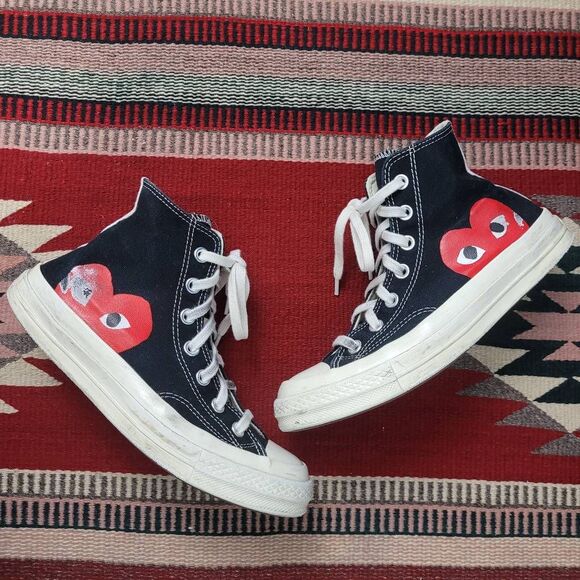 Converse Shoes - Converse x Comme De Garcons Play High Top Sneakers Sz W 7 M 5 Hidden Heart Black